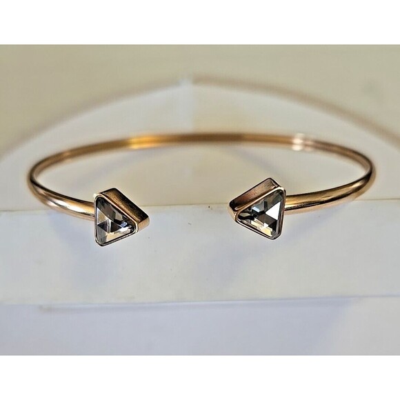 Fossil Open Cuff Bracelet Rose Gold Tone Arrowhead Rhinestone Steel Bangle - Picture 3 of 8